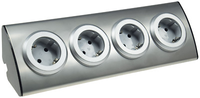 4 fach Steckdosenblock aus Edelstahl Mehrfachstecker Steckdosenleiste Aufbau 45°