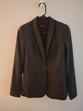 Elie Tahari Size 2 Dress Blazer Black Grey Shoulder Pads One Button Career