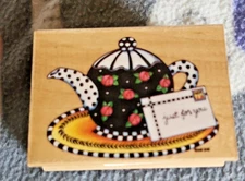 RUBBER STAMPS ~ ALL ABOUT MEDIA 801H ~ JUST FOR YOU ~ ROSE TEAPOT ~ WOOD-MOUNTED