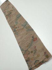 4H10z30 Japanese Kimono Crepe Silk FABRIC Flowers Brown-Gray 40.2x6.9