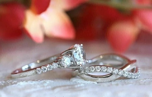 2Ct Round Lab-Created Diamond Bridal Set Wedding Ring 14k White Gold Plated - Picture 2 of 4