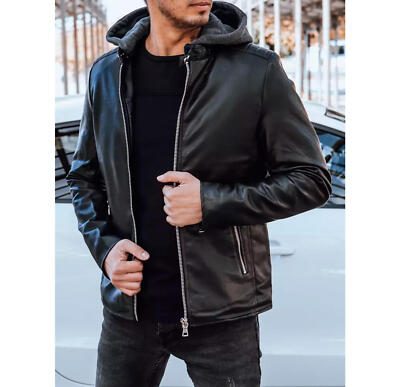 Kunstlederjacke Mit Kapuze Übergangsjacke Bikerjacke Herren M-2XL