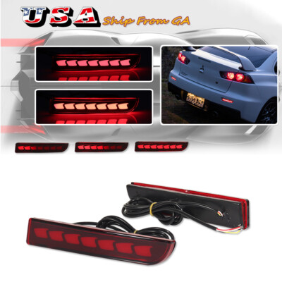Red Rear Bumper Reflectors For Mitsubishi Lancer Evo LED Taillight Brake Lights