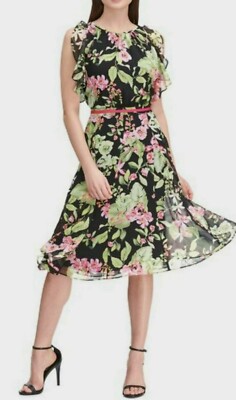 Tommy Hilfiger Floral Chiffon Ruffle Sleeveless Fit & Flare Midi Dress Size  6 | eBay