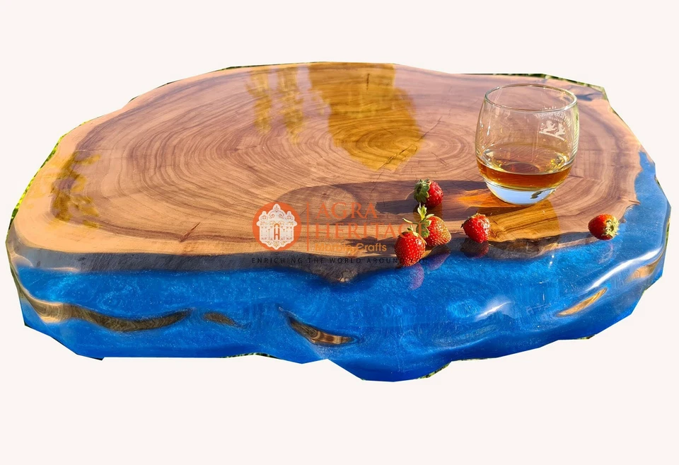 Blue Epoxy Table dining table, center table top Live Edge Acacia wood Furniture - Image 2 of 4