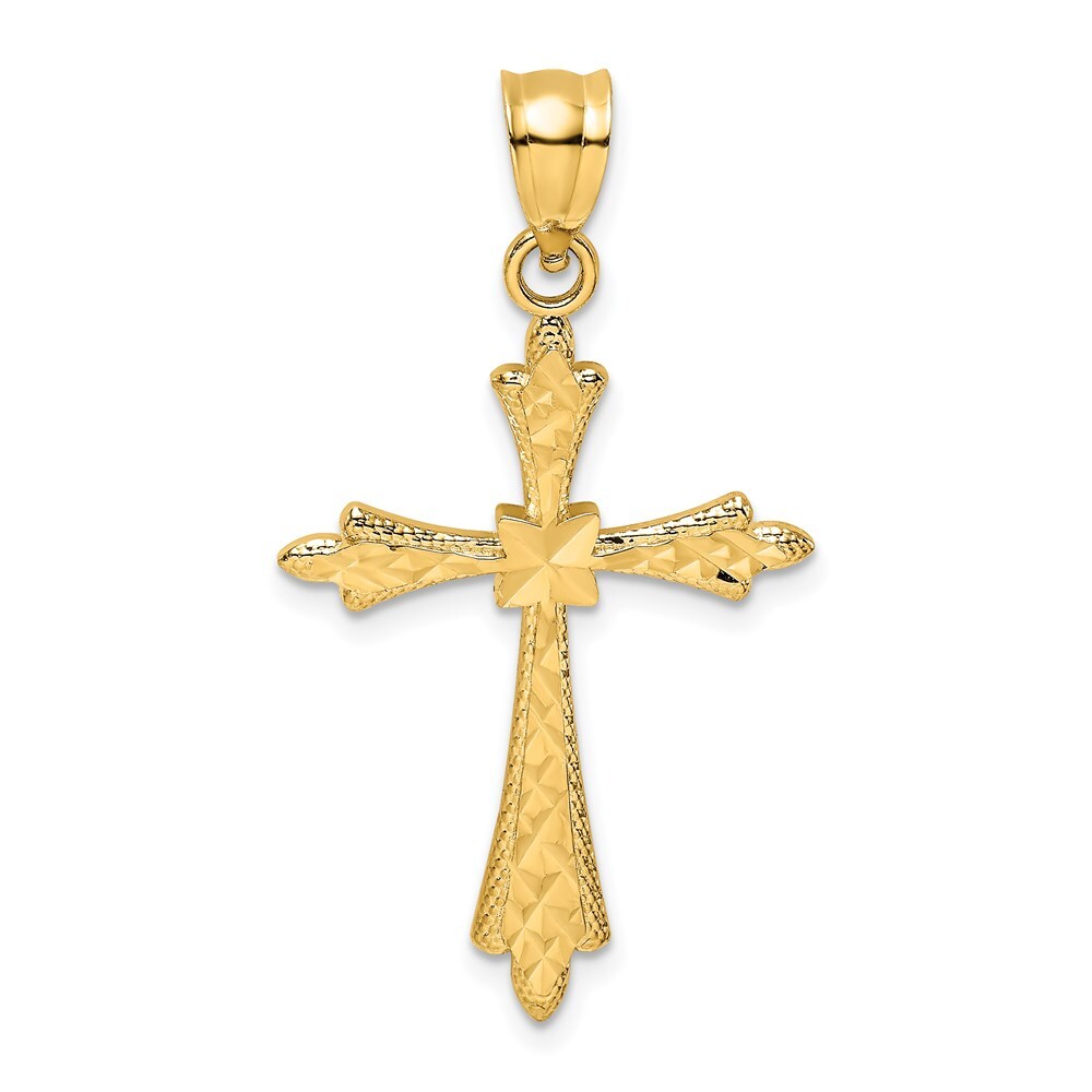 14K Yellow Gold Diamond-cut Cross Edges Charm Pendant L- 1.03 Inch, W-0.75 Inch