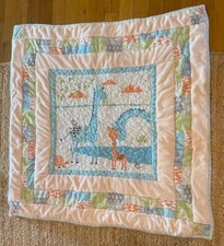 Handmade Baby Quilt Blanket Reversible Giraffes, Birds, Turtles 32x34