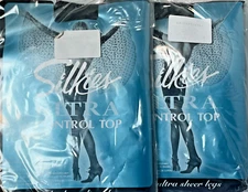 Silkies Ultra Control Top w/Ultra Sheer Legs #030506 Queen XL Off Black 2 pair