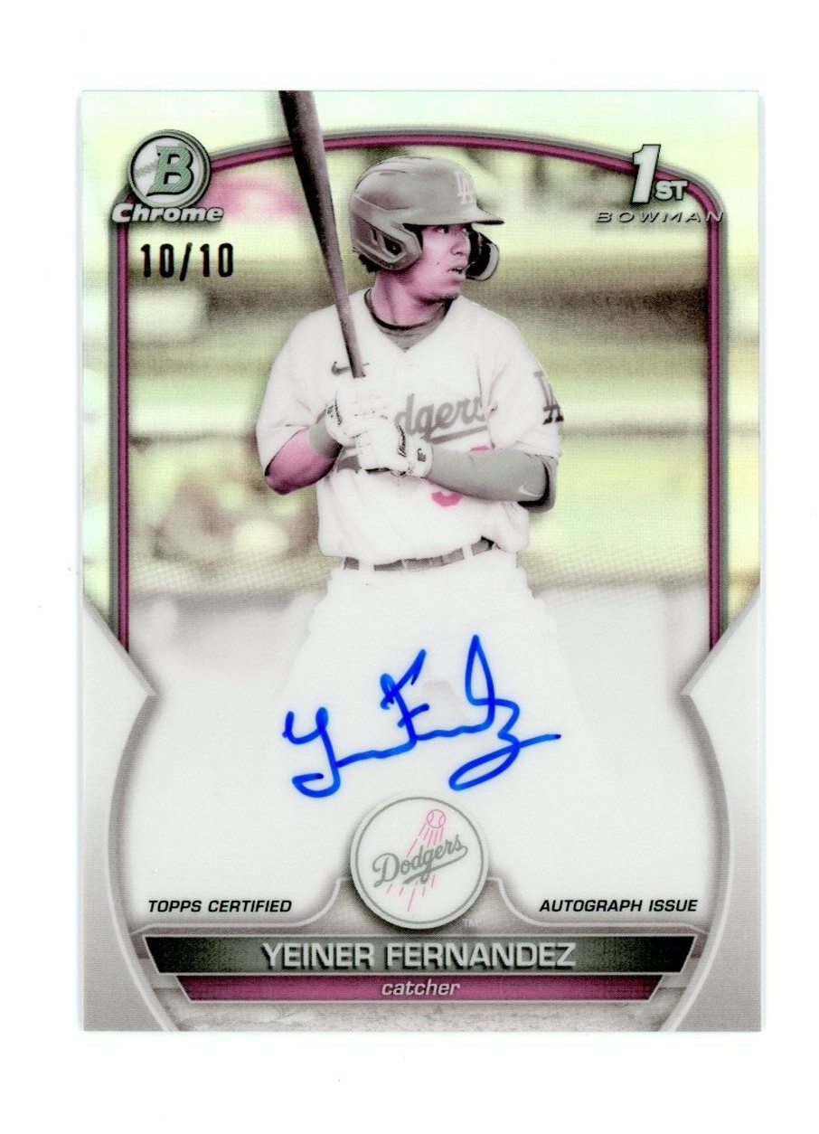 2023 Bowman Chrome 1st Yeiner Fernandez 10/10 Pearl Refractor Auto #CPA-YF