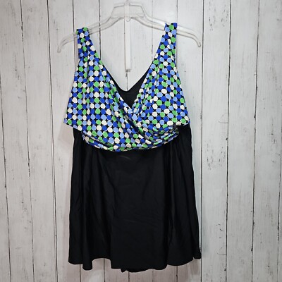 A Shore Fit Women's Black One Piece Swimsuit Swim Dress Size 24W Built-In  Bra | eBay