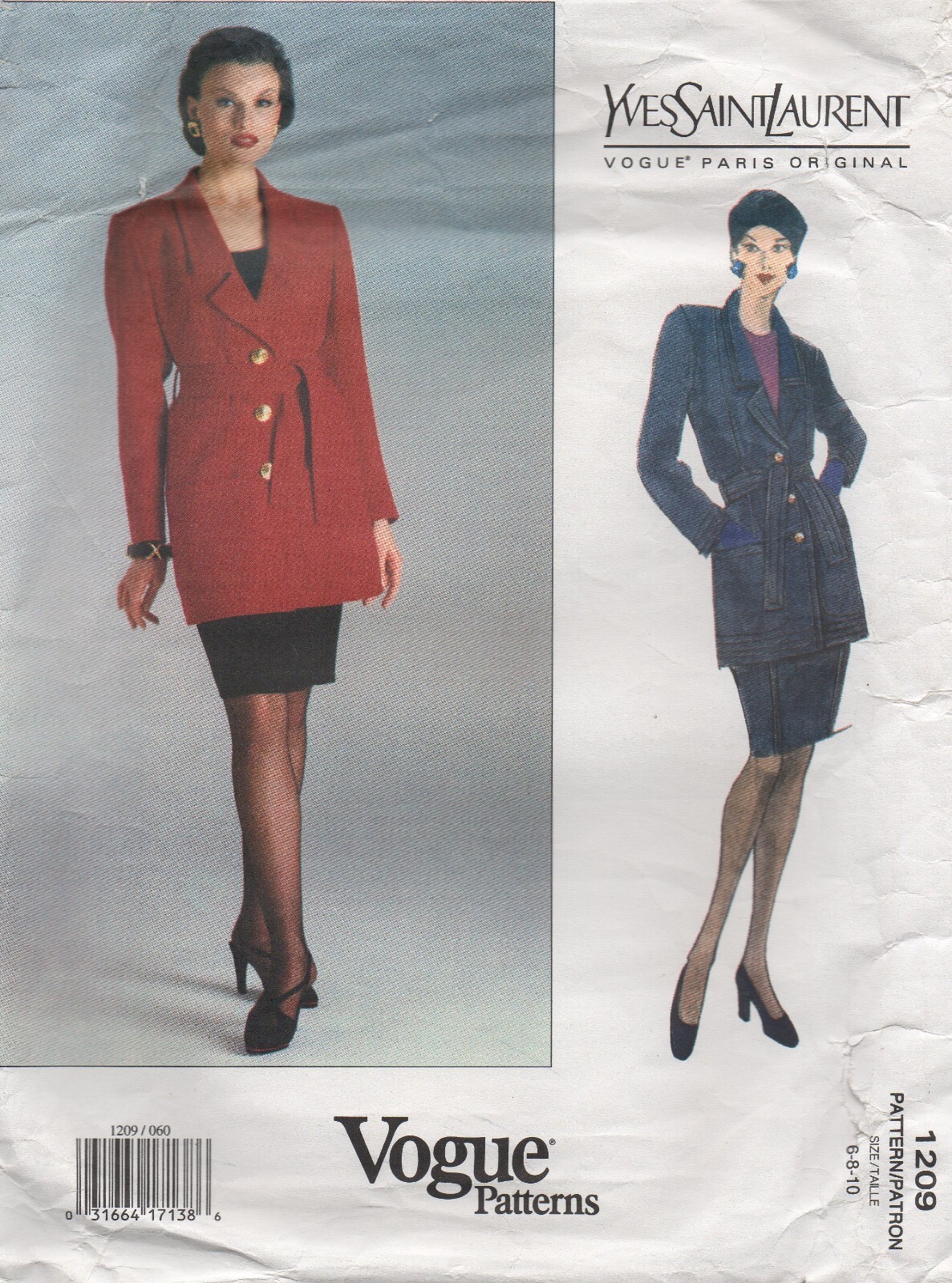 Giacca e gonna motivo cucito Vogue 1209 Yves Saint Laurent taglia 6 8 10 NUOVO