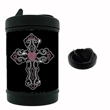 Rhinestone PRINTED Bling Cross y2k Glam Black Metal Car Ashtray / Mini Trashcan