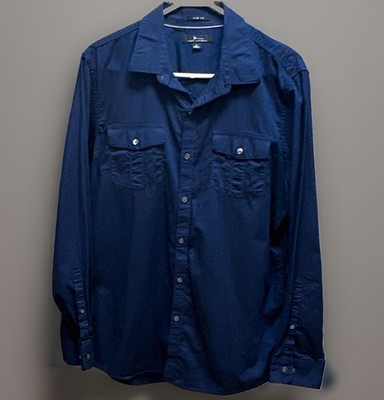 Marc Anthony Men s L Blue Solid Slim Fit Long Sleeve Cotton Button-Up Pockets
