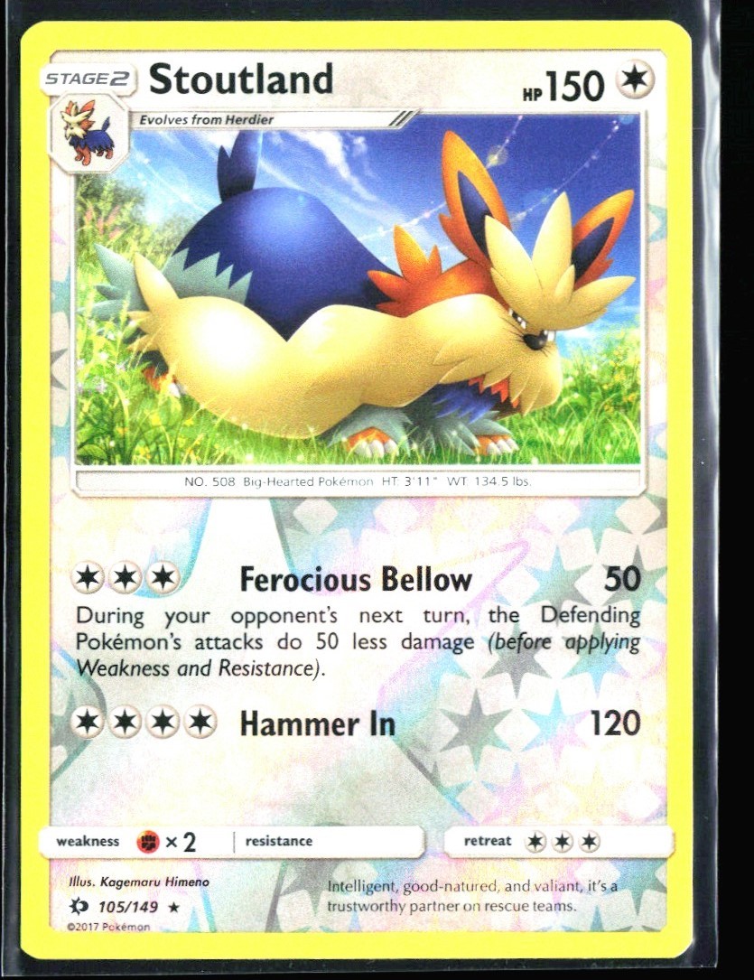 2017 Sun & Moon Stoutland #105 Reverse Holo Rare Pokemon Card