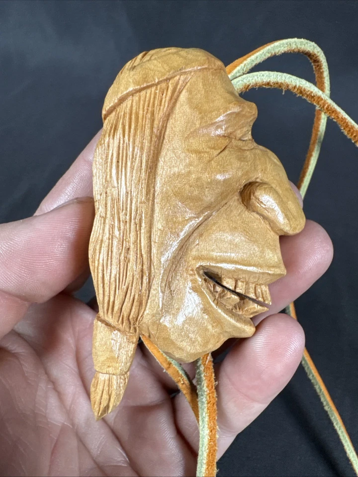 ✨ 复古美洲原住民印第安人头和羽毛手工雕刻木波洛领带 20 英寸✨ — 第 2/4 张图片