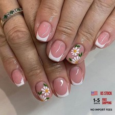 24Pcs Spring Press on Nails Square Coffin Fake Nails Press ons Flower F Short