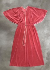 Vtg Vanity Fair Velour Butterfly Sleeve Pink Full Length Elastic Waist Robe L