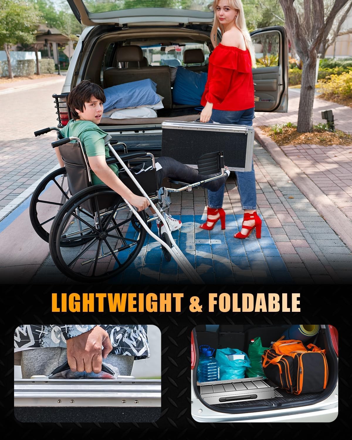 6FT Portable Wheelchair Ramp Anti-Slip Aluminum Steps Folding 800 LBS Mobility