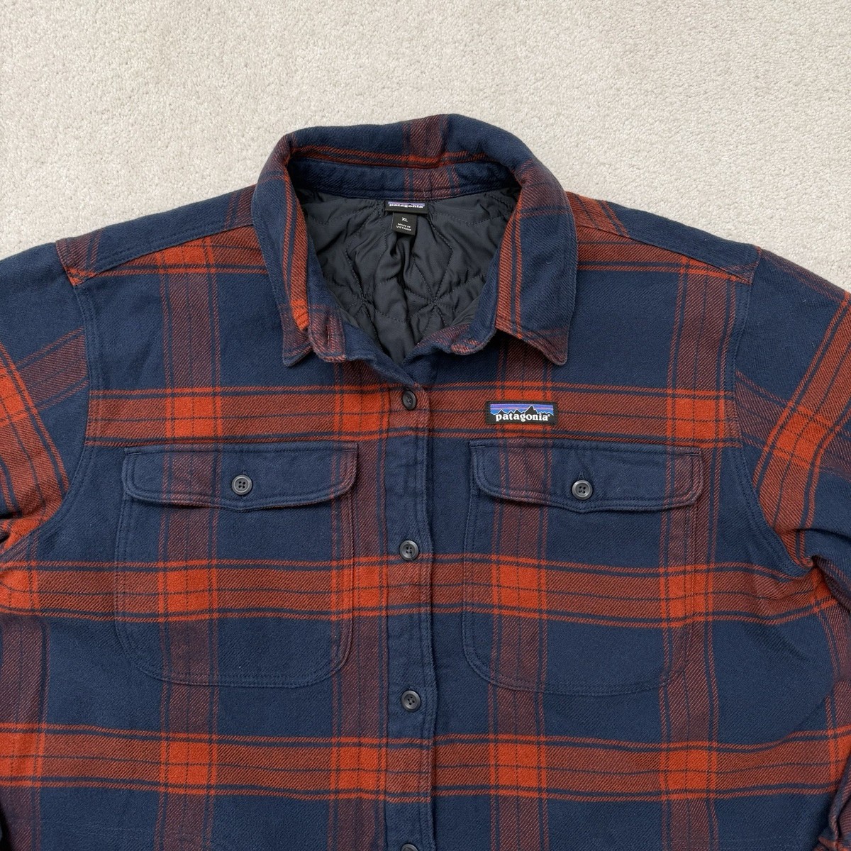 Patagonia Insulated Fjord Flannel Shirt Men's XL Red Plaid Button