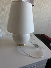 Modern White Ceramic Table Lamp with Fabric Shade Gold Detail PAT Tested