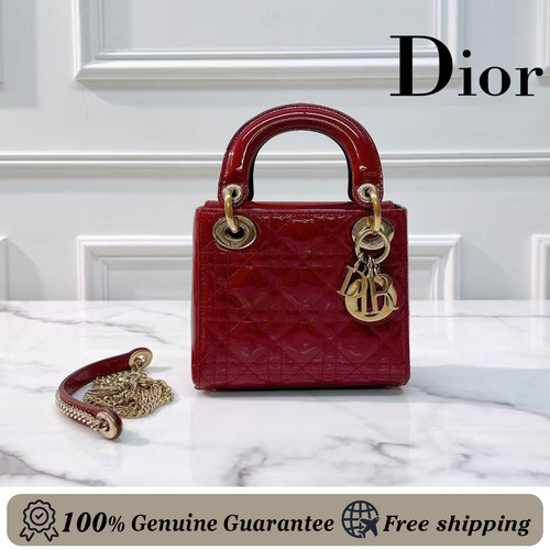 CHRISTIAN DIOR Cannage mini Lady Dior Bag red patent 100%Authentic ⭐️