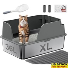 XL Stainless Steel Cat Litter Box High Sided Easy Clean Non Stick Design New