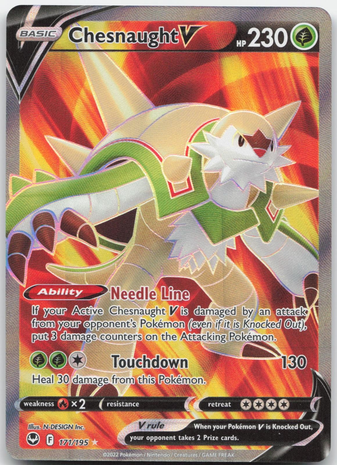 Chesnaught V 171/195 Ultra Rare Silver Tempest Pokemon Holo Near Mint
