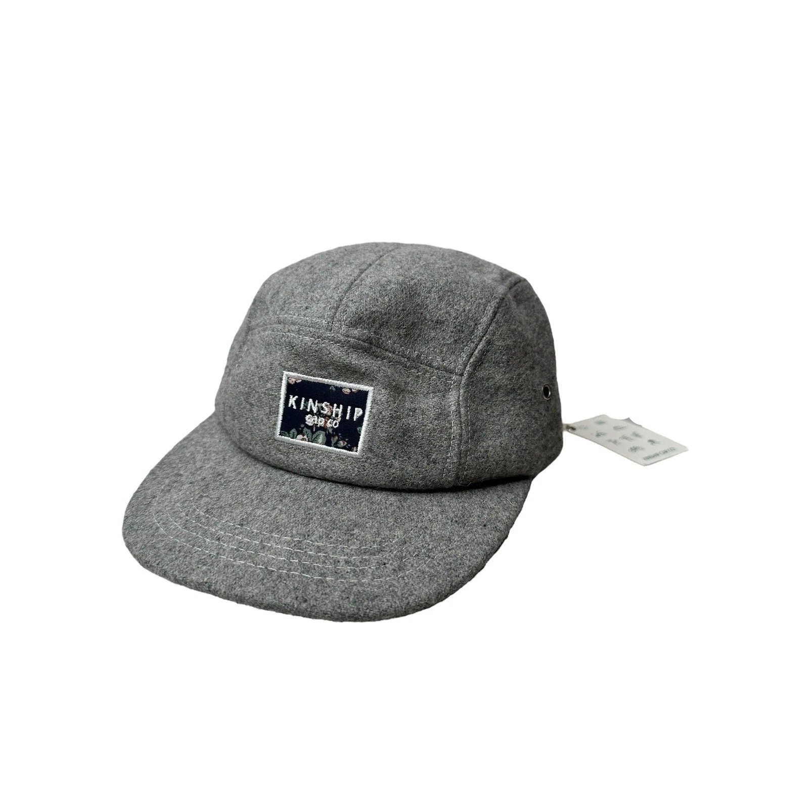 NEW Kinship Cap Co Toddler 5-Panel Hat Grey Wool Adjustable Floral Patch 1-3 Hat