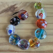 10 MULTICOLOR MILLEFIORI ROUND FLAT GLASS BEADS  approx 20mm Lampwork - Jewelry
