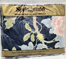 Vintage Springmaid Wondercale Blue Floral No-Iron Percale twin fitted sheet NOS