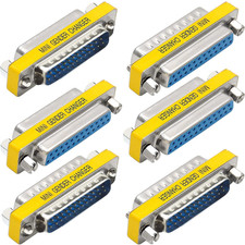 6 PCS DB25 Male to Male/Female to Female, RS232 Gender Changer, 25 Pin Data Tran