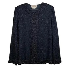 Vtg Laurence Kazar Silk Beaded Sequined Formal Evening Jacket Black Size M