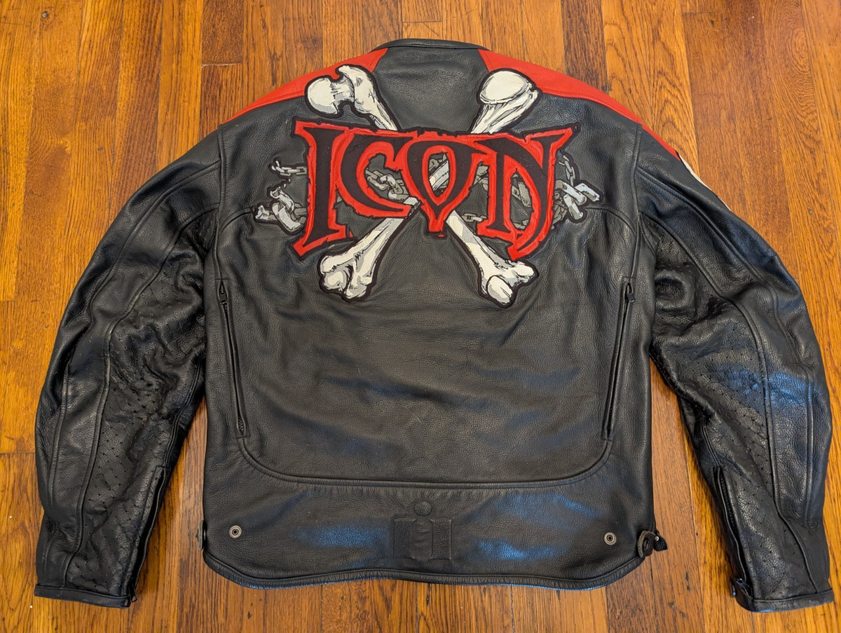 Icon SKULL Leather Motorcycle Jacket NEW CE Armor Vented RARE
