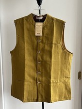 NWT Fabindia Men Sleeveless Modi Jacket Vest Nehru Collar Woven Cotton Mustard L