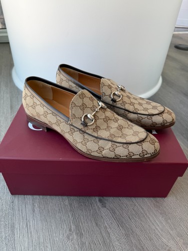 Gucci Monogram GG Jacquard Canvas Brown Jordaan Horsebit Loafer UK 9 / US 9.5
