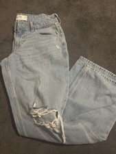 Hollister Women's Low-Rise Baggy Wide-Leg Jeans Light Blue Distressed Denim