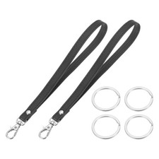 7 Inch Wristlet Strap PU Leather with 4 Silver Rings for Clutch 2 Pack, Black 