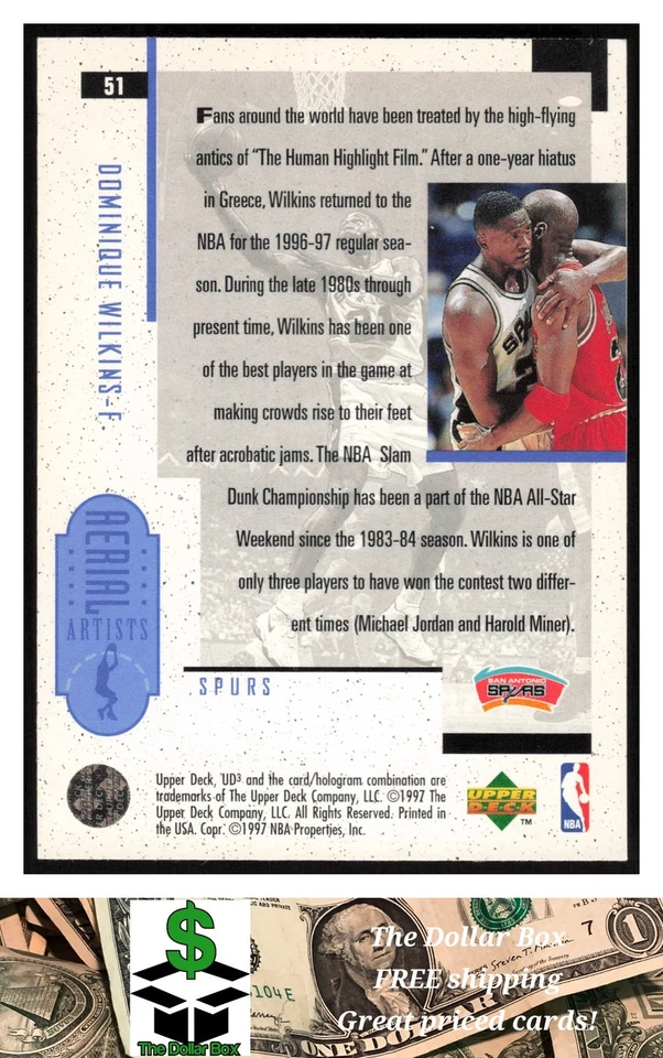 1996-97 Upper Deck UD3 #51 Dominique Wilkins - San Antonio Spurs - Image 2 of 2