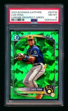 2025 BOWMAN CHROME SAPPHIRE LUIS PENA RC GREEN REFRACTOR ROOKIE SP #59/99 PSA 8!