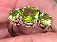 Sterling PERIDOT Three Gemstone Ring Size 6 Beautiful Classic 925