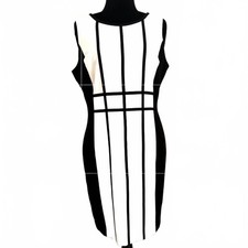 Calvin Klein Black and White Sleeveless Grid Midi Dress - Size: Large