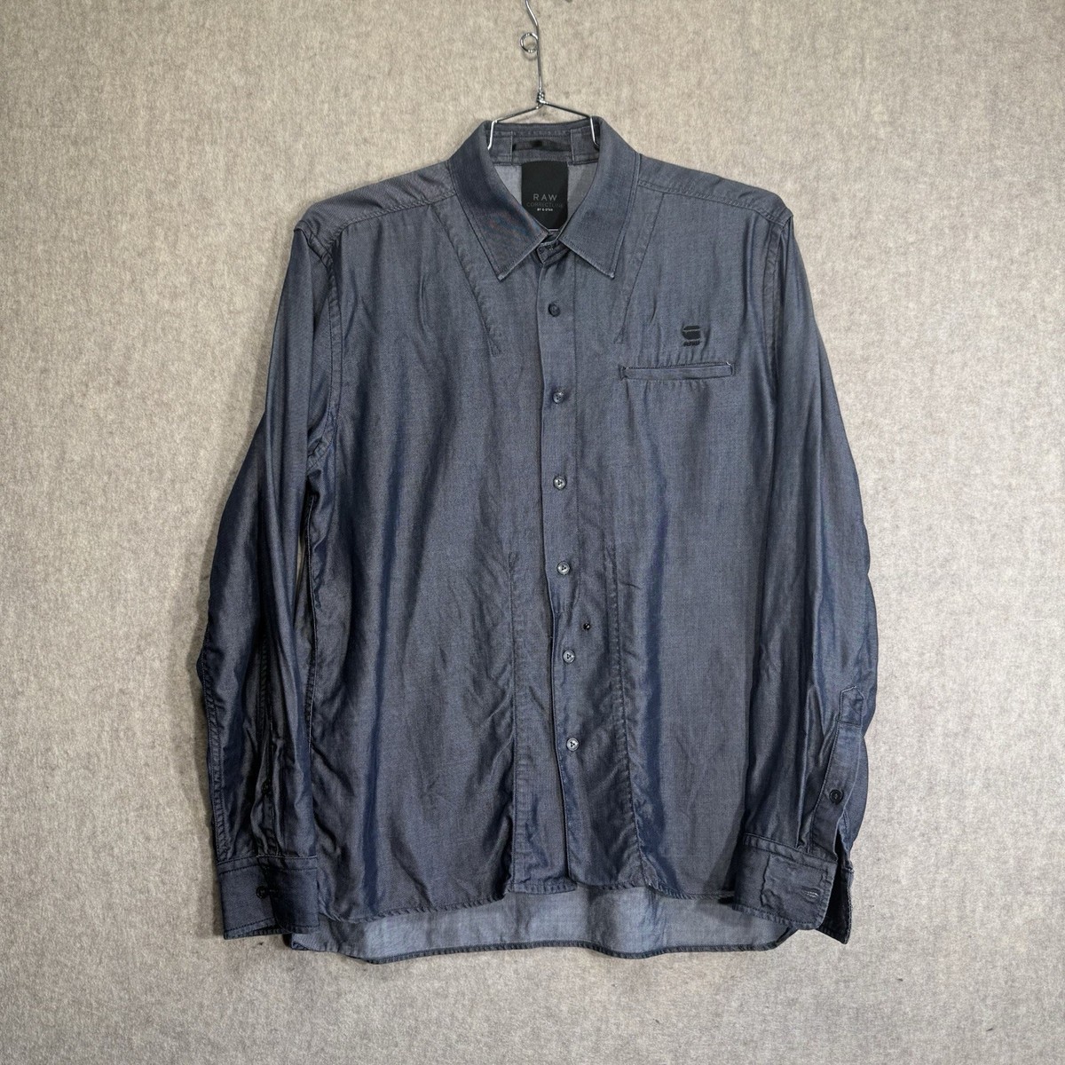 G Star Raw Correct Line Mens Denim Dark Wash Long Sleeve Button Up 