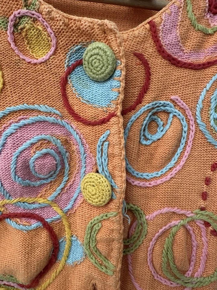 Cárdigan Michael Simon Vintage Naranja Multicolor Círculo Talla 2 Mediano Algodón Ramie Foto 2 de 4