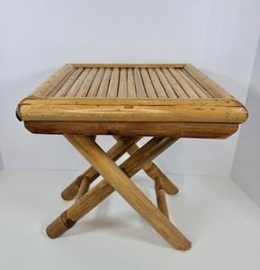 Bamboo Rattan Folding Plant Stand Table Riser 11.5” Cottage Core Decor