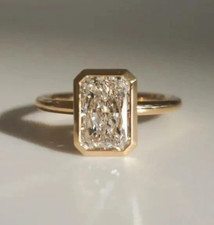 2.00TCW Radiant Cut Real Moissanite Bezel Engagement Ring 14K Yellow Gold Plated
