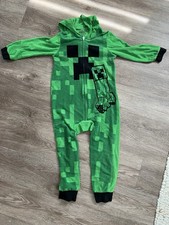 Minecraft Creeper Fleece Hooded Flame Resistant One Piece Pajama Boys XS 4/5