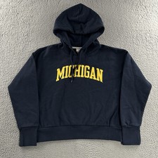 Michigan University Womens Hoodie Blue Size Large Champion Cotton Polyester