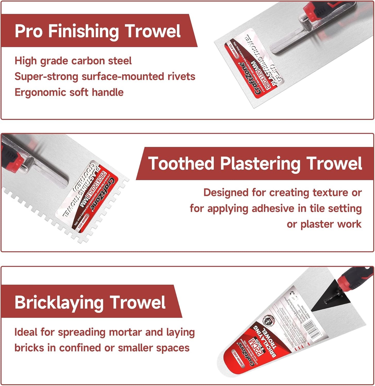 4 Pieces Concrete & Trowel Masonry Set - High Carbon Steel Plastering | Bricklay