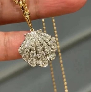Authentic 1.9Ct Round Cut Real Moissanite Seashell Women's Pendant 14K Yellow Gold Plated