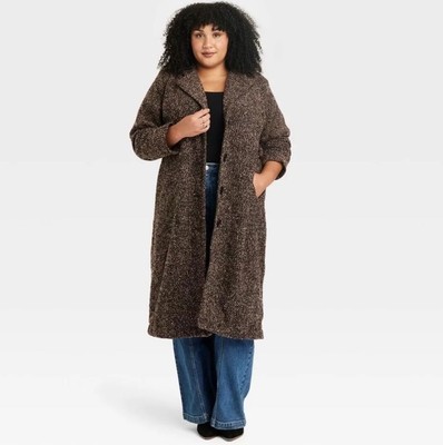 Women's Long Sleeve Pea Coat - Ava & Viv Tan 3X